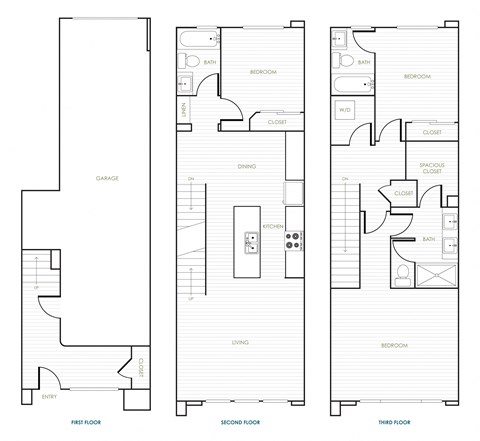 Floor plan for 3 beds, 3 baths, 1638 sqft
